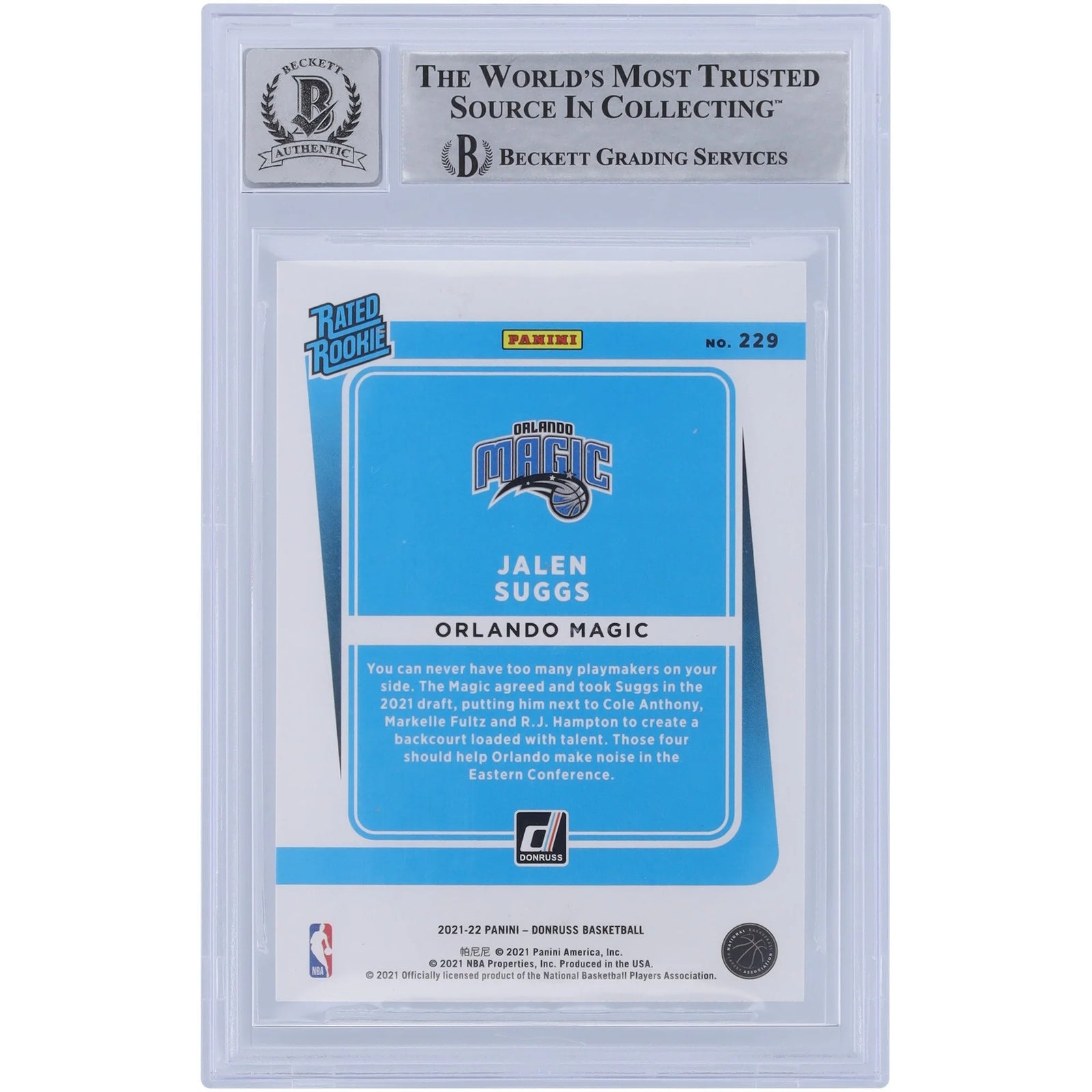 Jalen Suggs Signed 2021-22 Panini Donruss Rated Rookie #229 | BGS 10