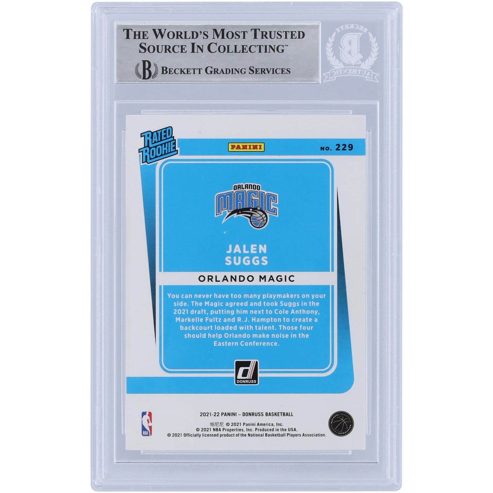 Jalen Suggs Signed 2021-22 Panini Donruss Rated Rookie #229 | Beckett Authenticated