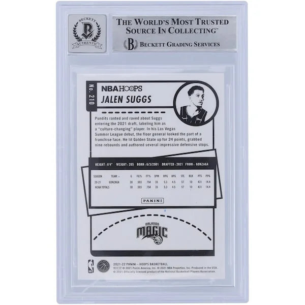 Jalen Suggs Signed 2021-22 Panini NBA Hoops #210 Rookie Card | BGS 10