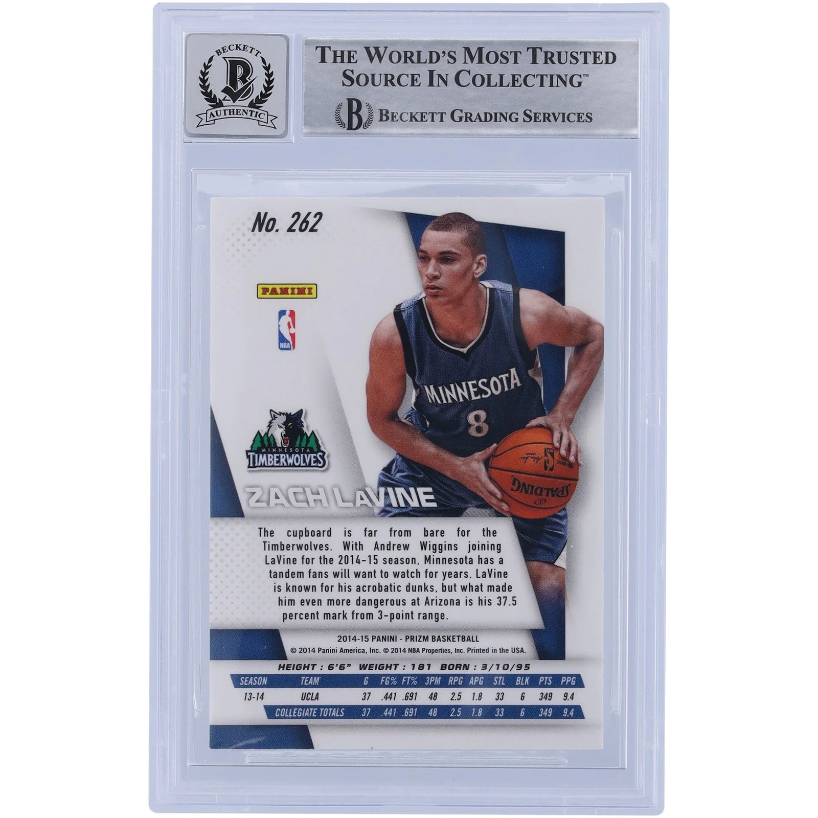 Zach LaVine Signed 2014-15 Panini Prizm #262 Rookie Card | Beckett 10