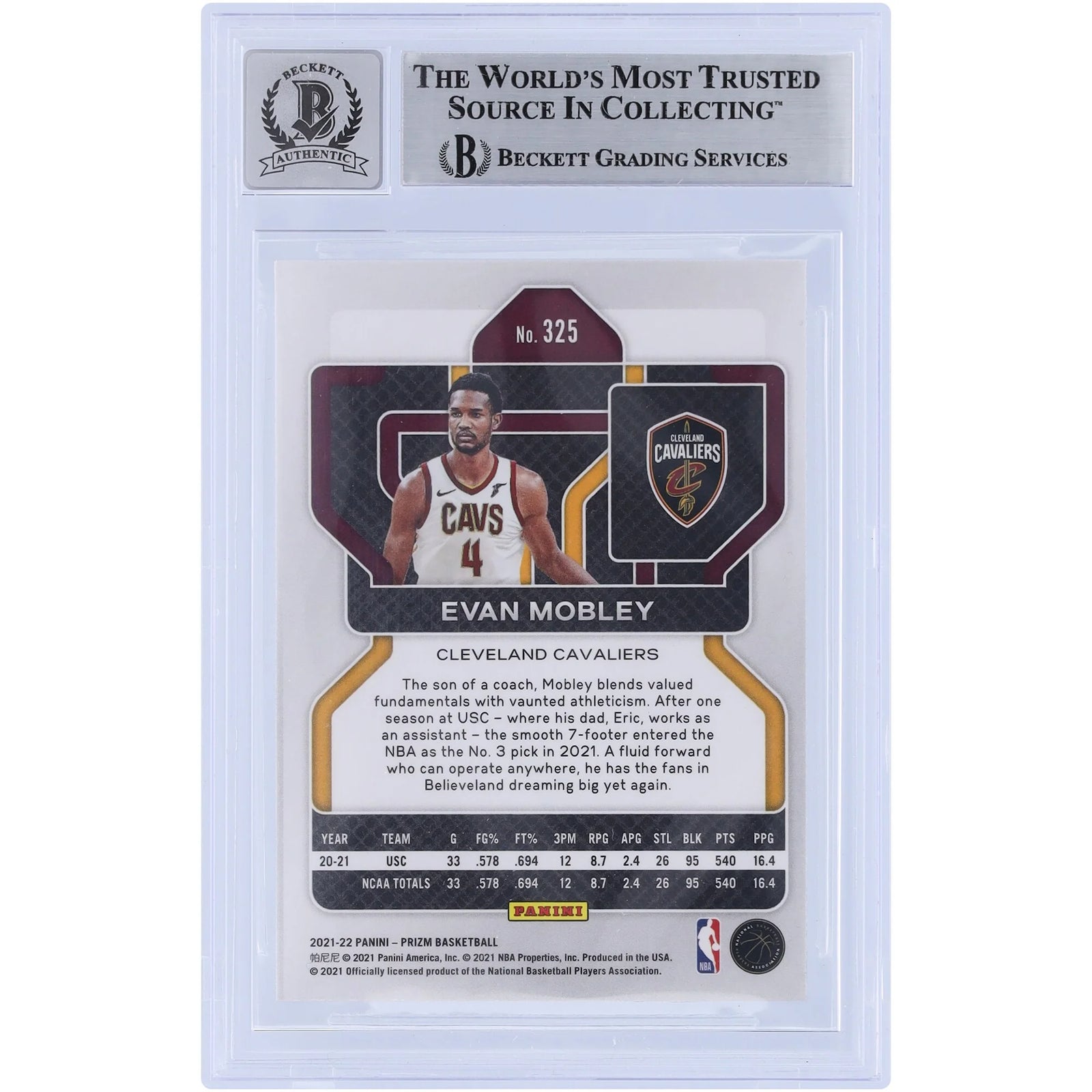 Evan Mobley Signed 2021-22 Panini Prizm #325 Rookie Card | Beckett 10