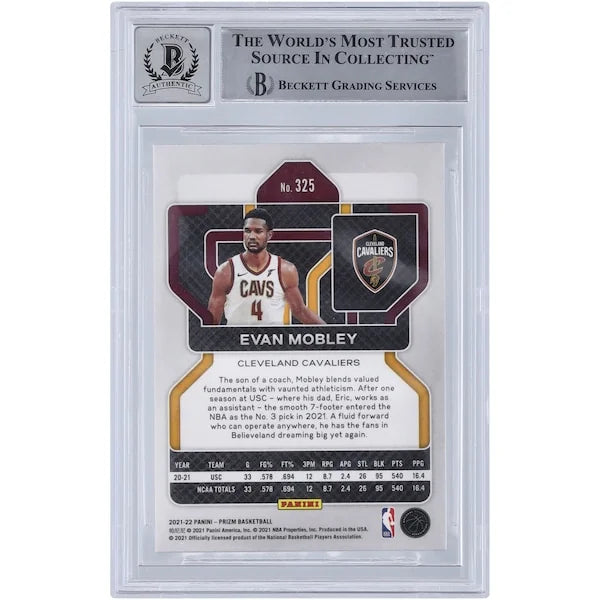 Evan Mobley Signed 2021-22 Panini Prizm #325 Rookie Card | Beckett 9