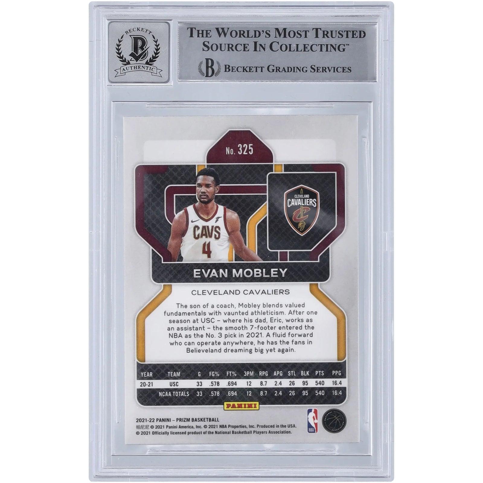 Evan Mobley Signed 2021-22 Panini Prizm #325 Rookie Card | Beckett 9