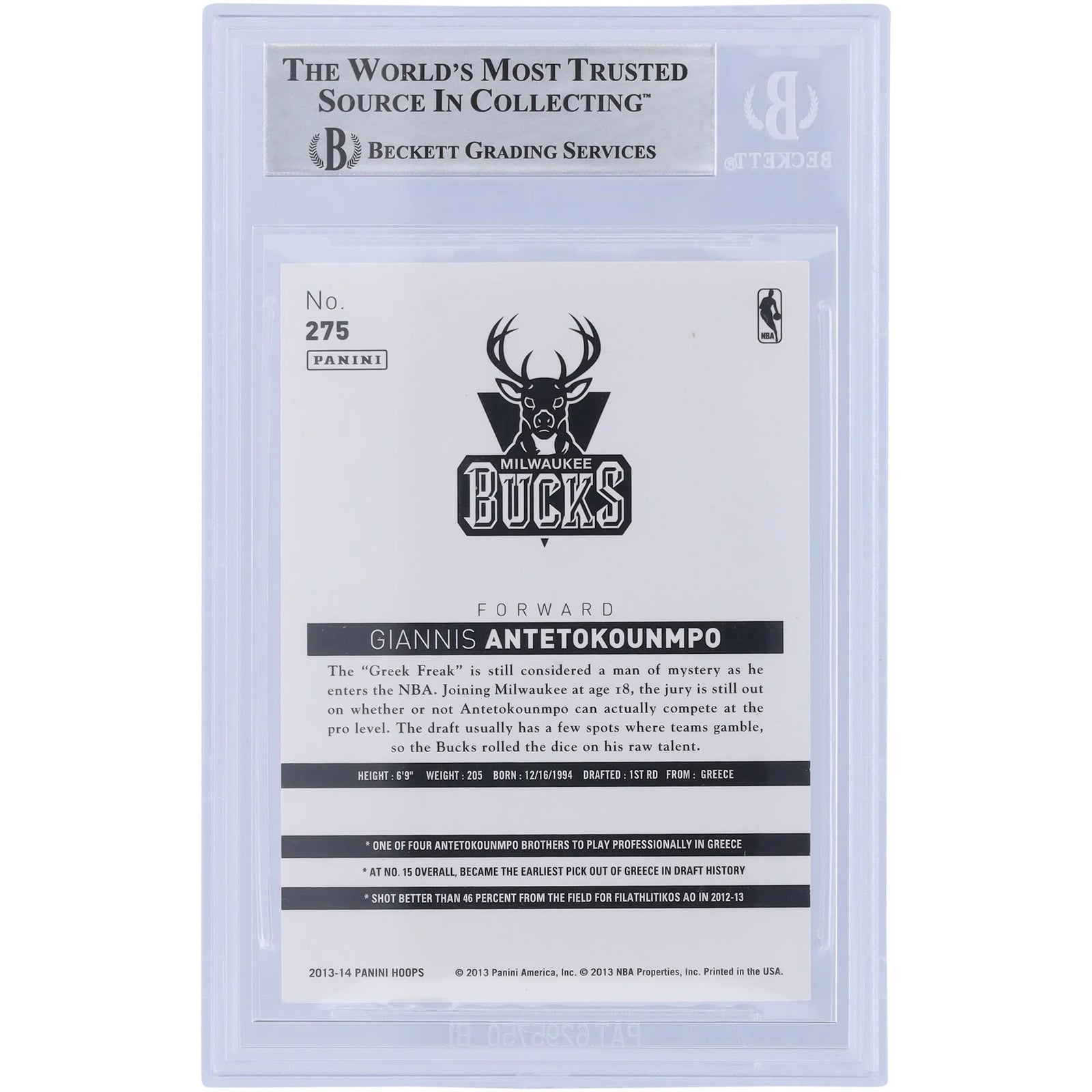 Giannis Antetokounmpo Signed 2013-14 Panini Hoops #275 Rookie Card | Beckett Witnessed
