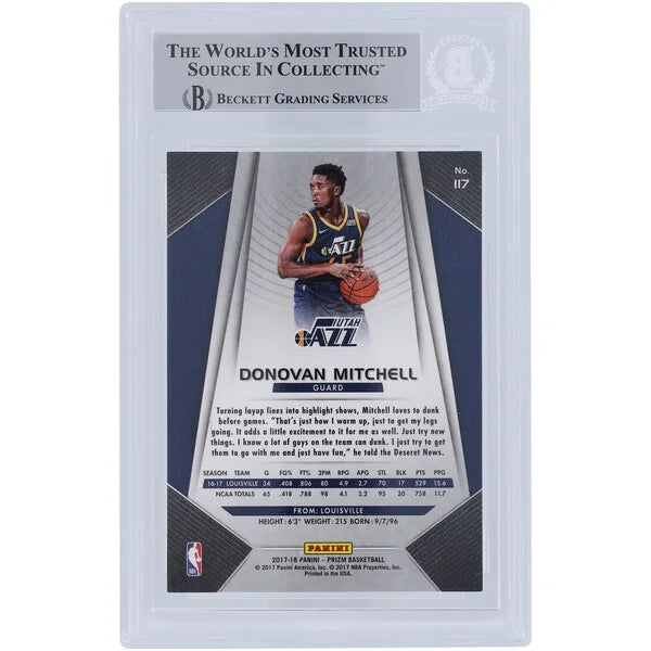 Donovan Mitchell Signed 2017-18 Panini Prizm #117 Rookie Card | SPIDA Inscription