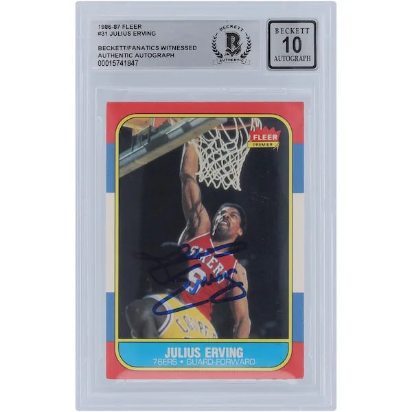 Julius Erving Signed 1986-87 Fleer #31 Card | Beckett Graded 10
