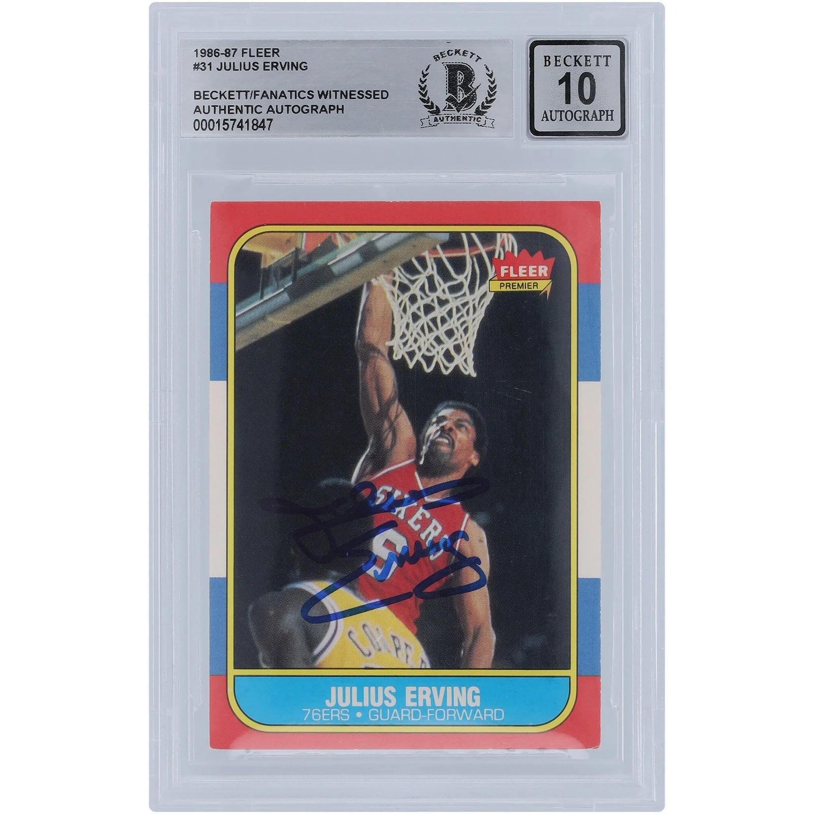 Julius Erving Signed 1986-87 Fleer #31 Card | Beckett Graded 10