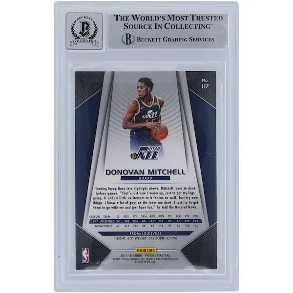 Donovan Mitchell Signed 2017-18 Panini Prizm Rookie #117 Card | Spida Inscription