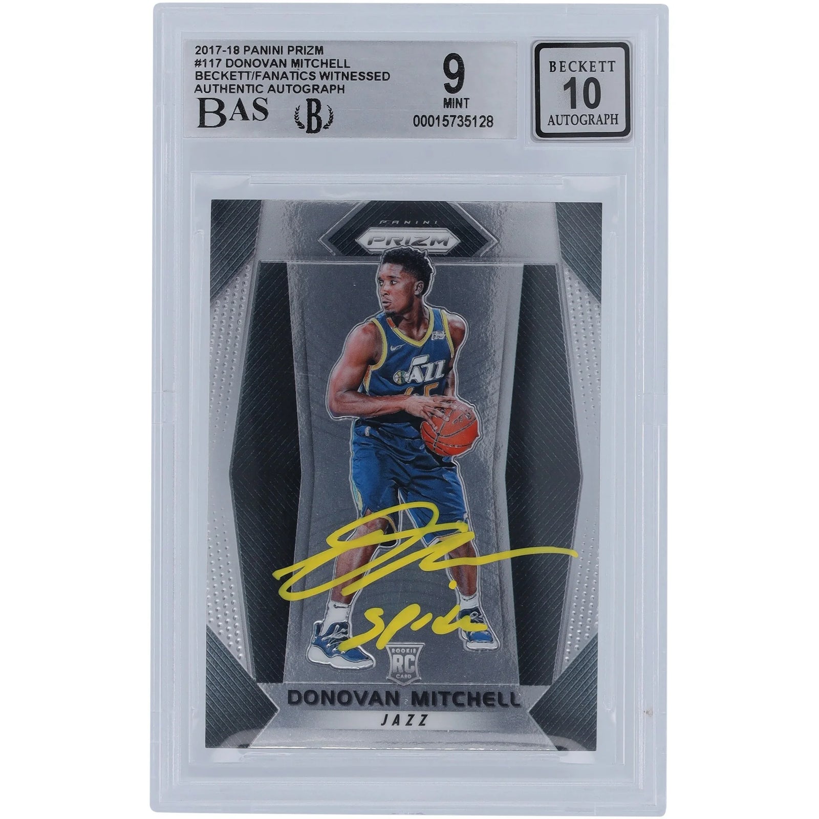 Donovan Mitchell Signed 2017-18 Panini Prizm Rookie #117 Card | Spida Inscription