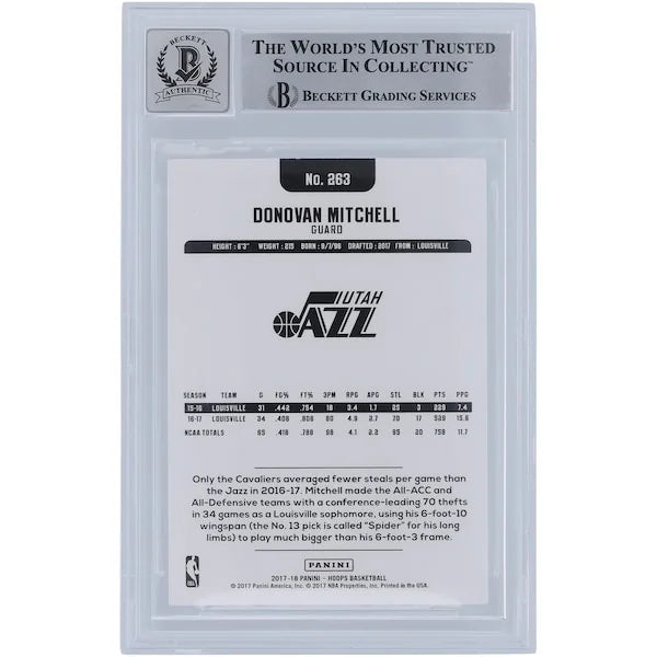 Donovan Mitchell Signed 2017-18 Panini Hoops Rookie Card #263 | Beckett Grade 10