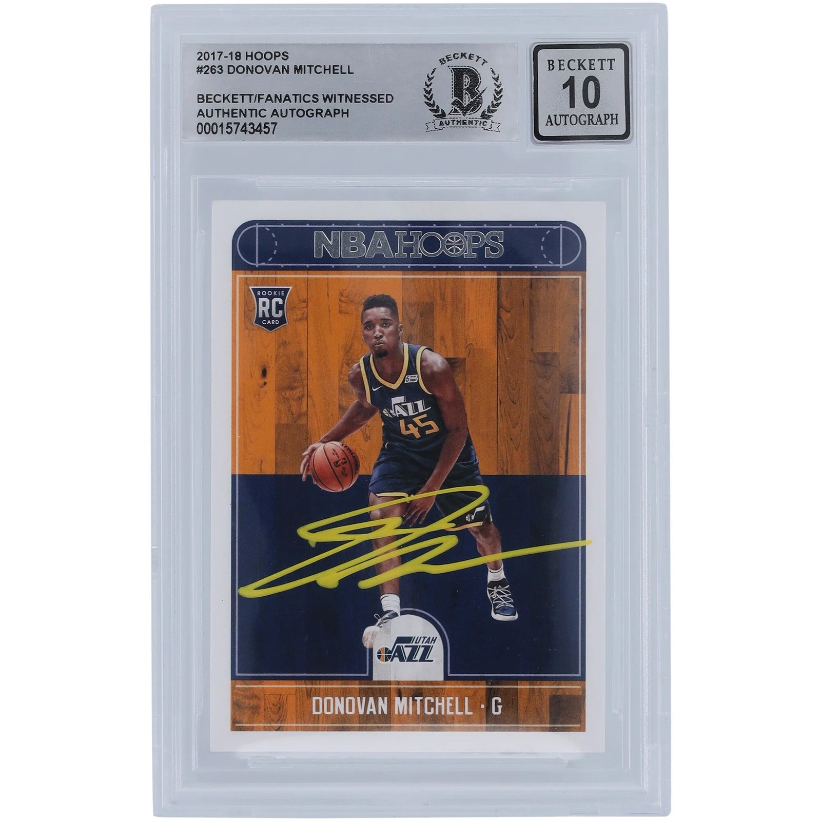 Donovan Mitchell Signed 2017-18 Panini Hoops Rookie Card #263 | Beckett Grade 10