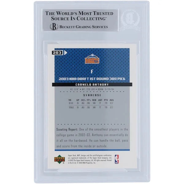 Carmelo Anthony Signed 2003-04 Upper Deck MVP #203 Rookie Card | Beckett Authenticated