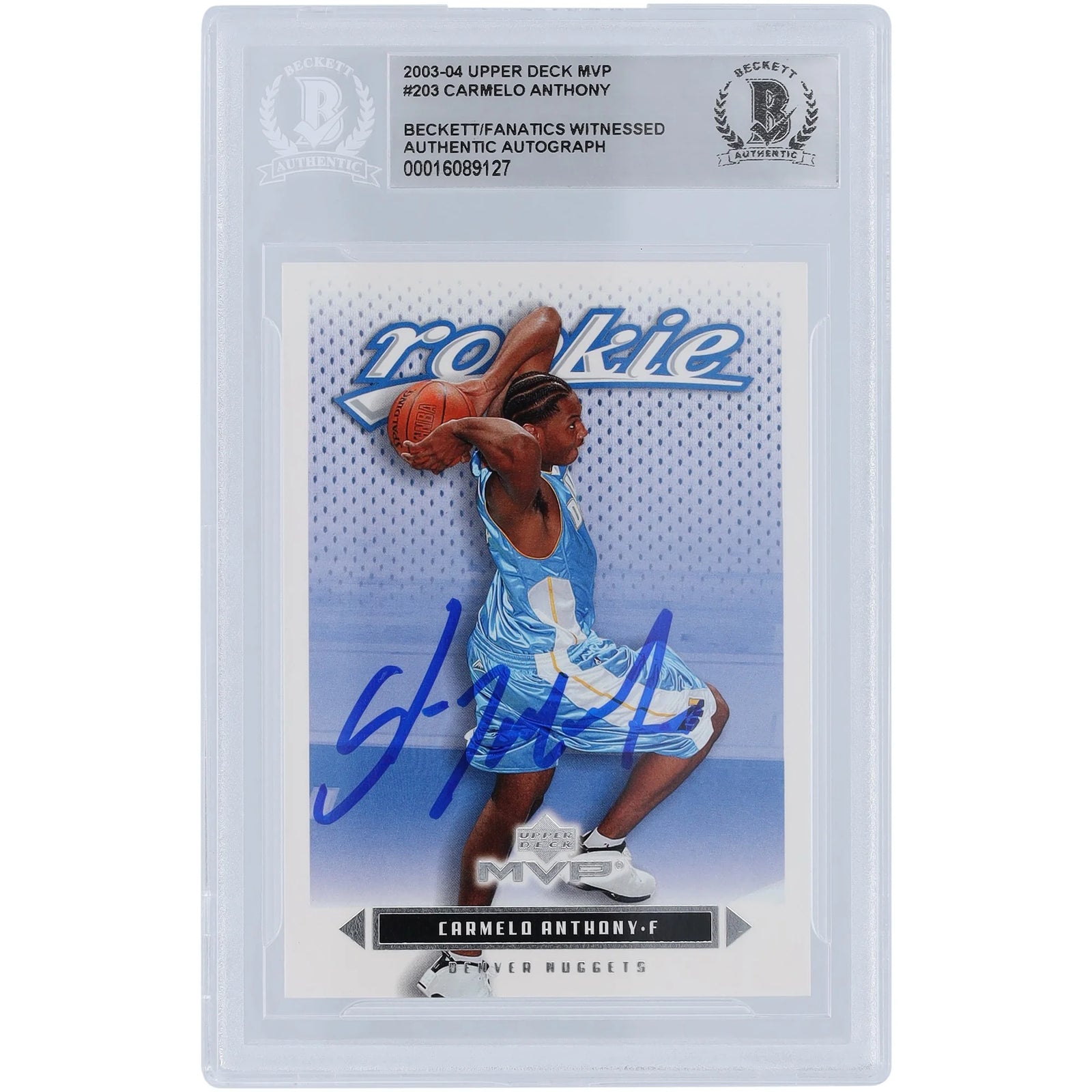 Carmelo Anthony Signed 2003-04 Upper Deck MVP #203 Rookie Card | Beckett Authenticated