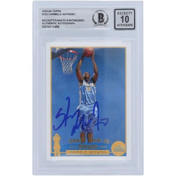 Carmelo Anthony Signed 2003-04 Topps Gold Variation #223 Rookie Card | Beckett 10