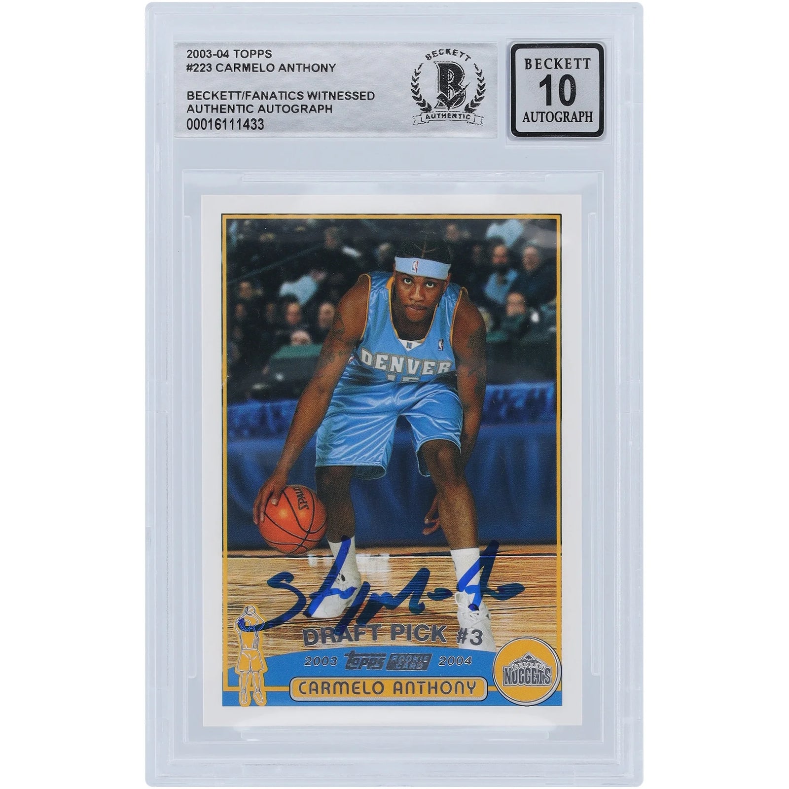 Carmelo Anthony Signed 2003-04 Topps Silver Variation #223 Rookie Card | Beckett 10