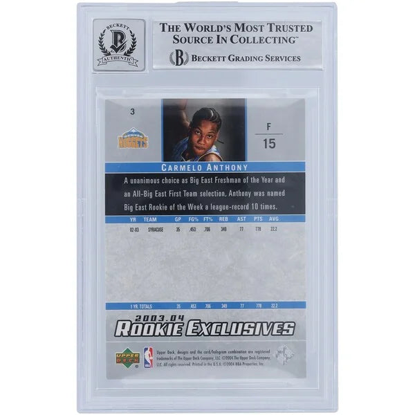 Carmelo Anthony Signed 2003-04 Upper Deck Rookie Exclusives #3 | Graded 10
