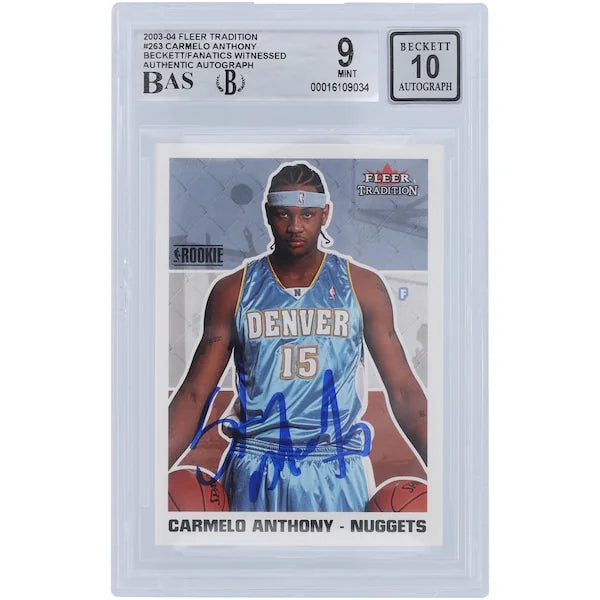 Carmelo Anthony Signed 2003-04 Fleer Tradition #263 Rookie Card | Beckett 9