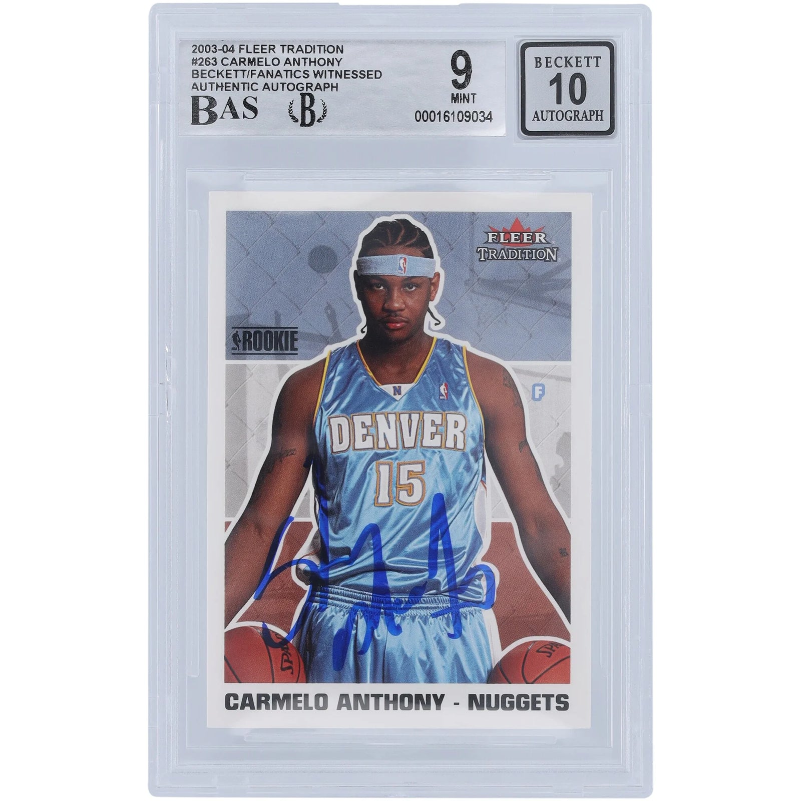 Carmelo Anthony Signed 2003-04 Fleer Tradition #263 Rookie Card | Beckett 9