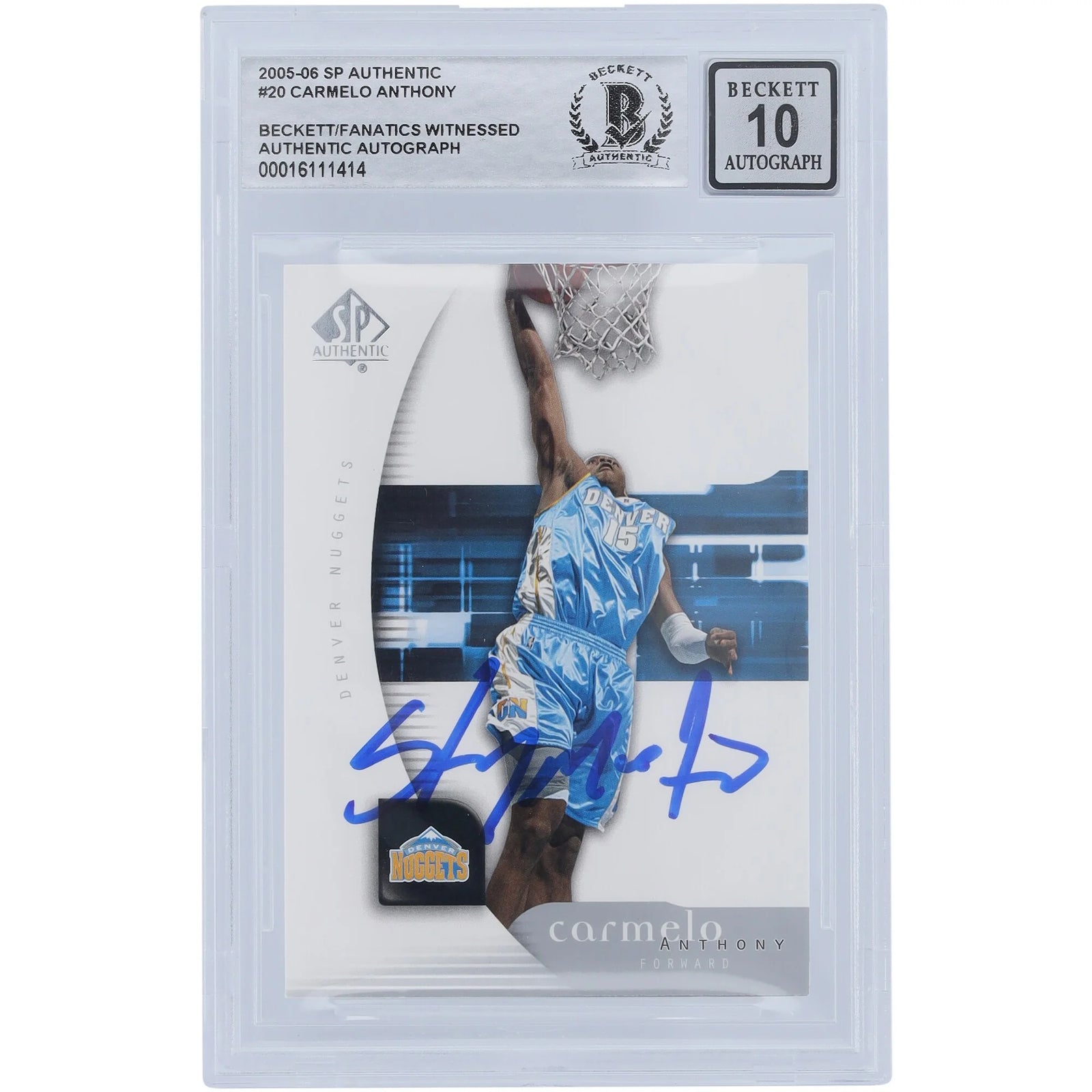 Carmelo Anthony Signed 2005-06 Upper Deck SP Authentic #20 | Graded 10