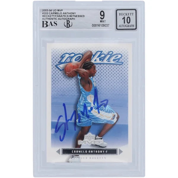 Carmelo Anthony Signed 2003-04 Upper Deck MVP #203 Rookie Card | Beckett 9