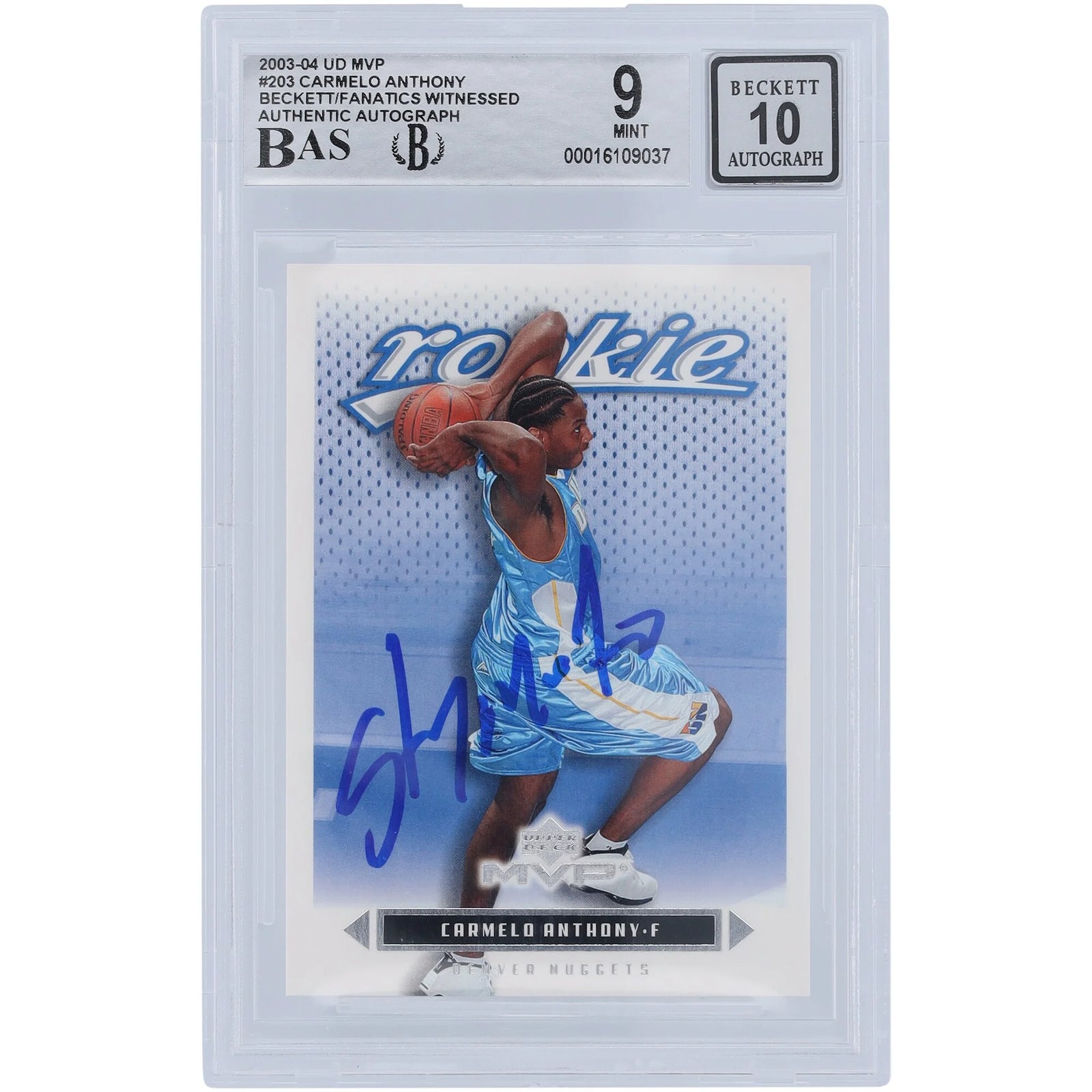 Carmelo Anthony Signed 2003-04 Upper Deck MVP #203 Rookie Card | Beckett 9