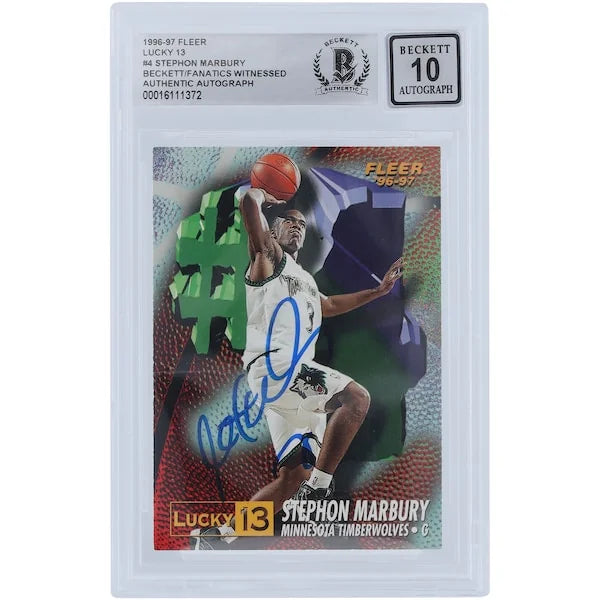 Stephon Marbury Signed 1996-97 Fleer Lucky 13 #4 Rookie Card | Beckett Graded 10