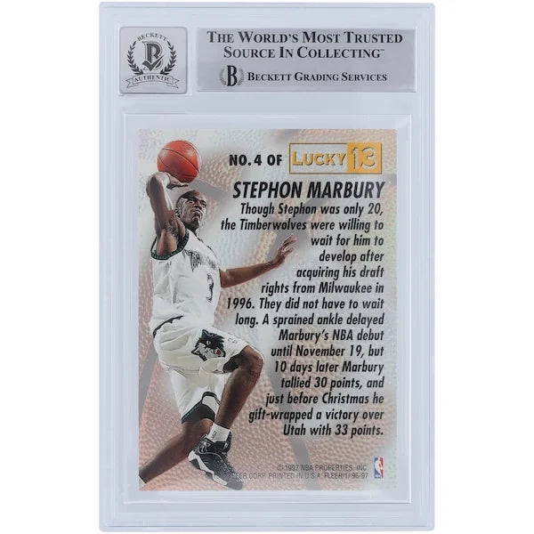 Stephon Marbury Signed 1996-97 Fleer Lucky 13 #4 Rookie Card | Beckett Graded 10