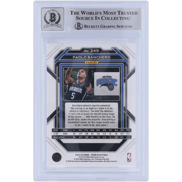 Paolo Banchero Signed 2022-23 Panini Prizm #249 Rookie Card | Beckett Authenticated 9