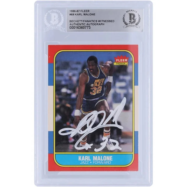 Karl Malone Signed 1986-87 Fleer #68 Rookie Card | Utah Jazz