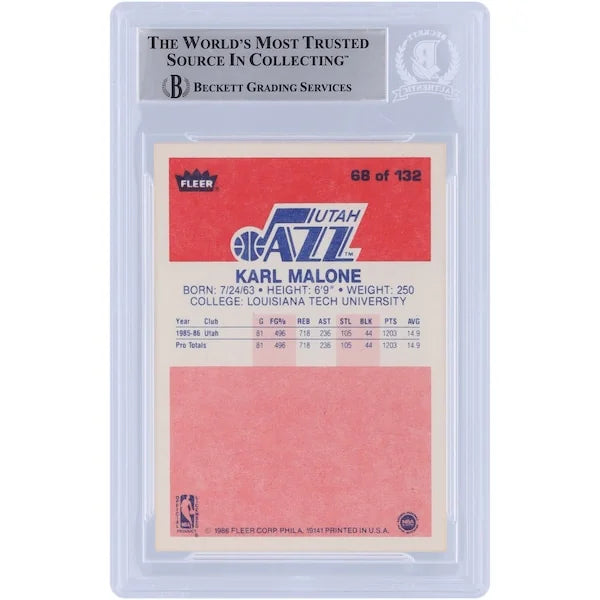 Karl Malone Signed 1986-87 Fleer #68 Rookie Card | Utah Jazz