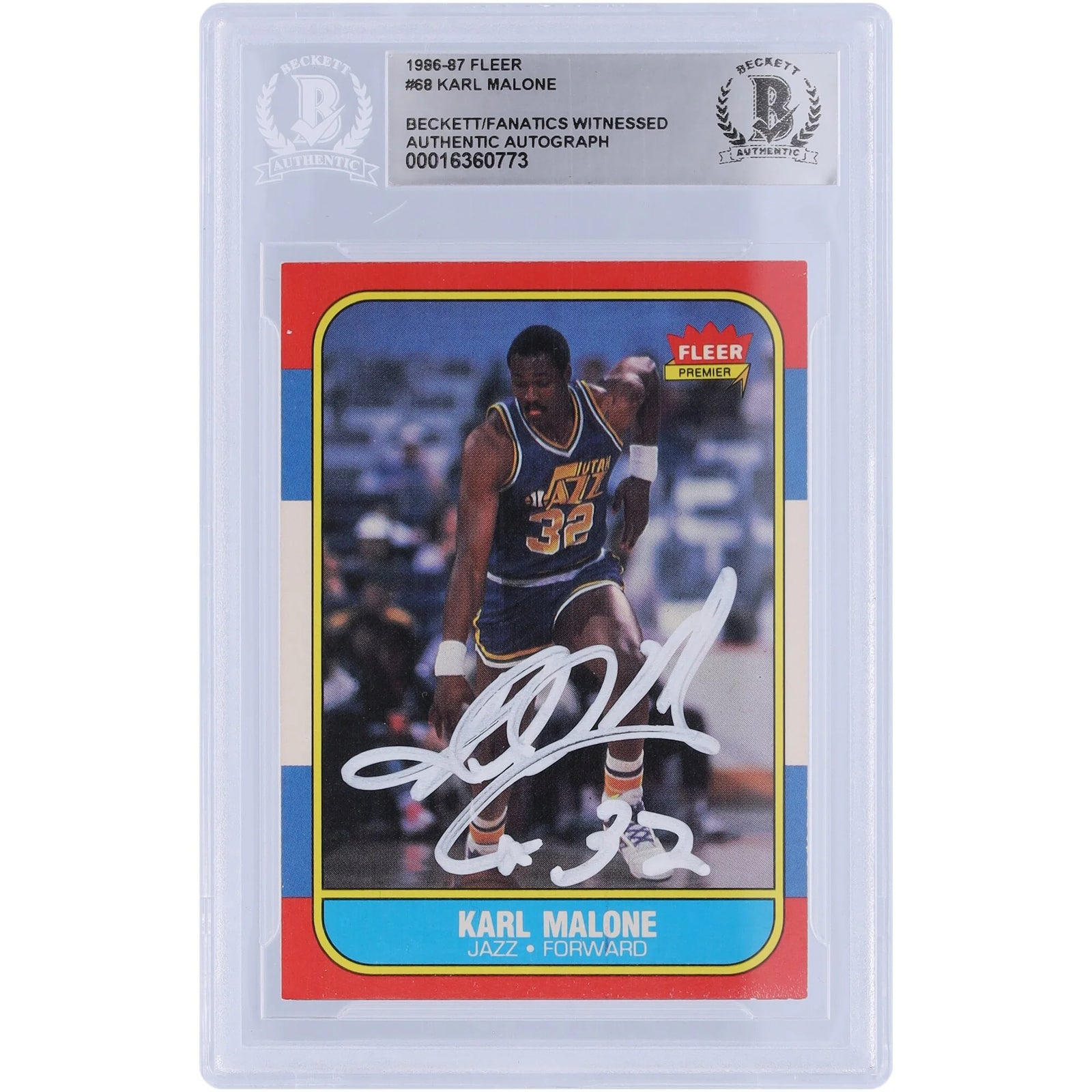Karl Malone Signed 1986-87 Fleer #68 Rookie Card | Utah Jazz