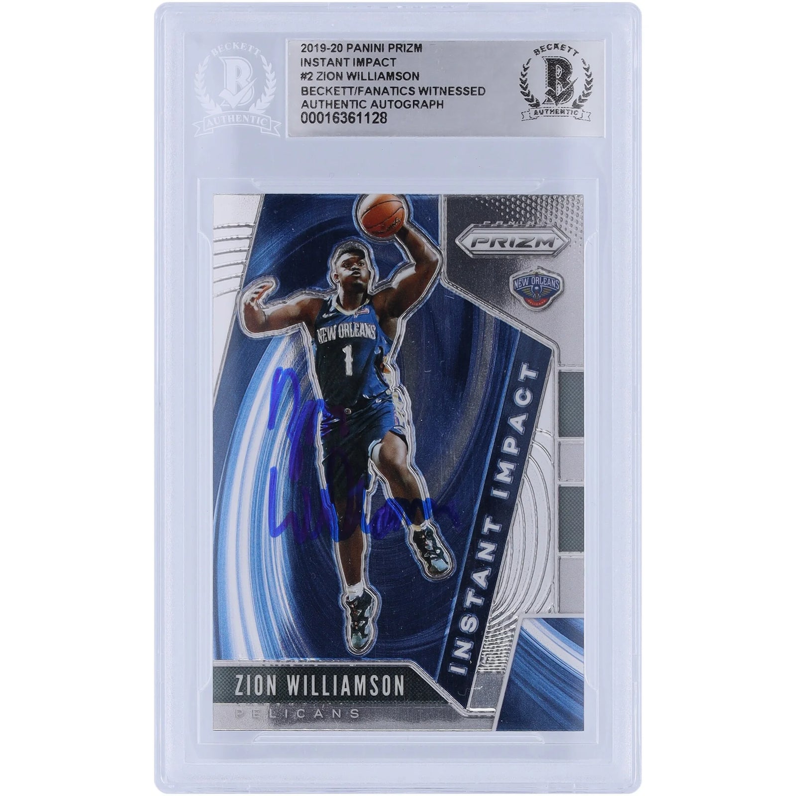 Zion Williamson Signed 2019-20 Panini Prizm Instant Impact #2 Rookie Card | Beckett Witnes