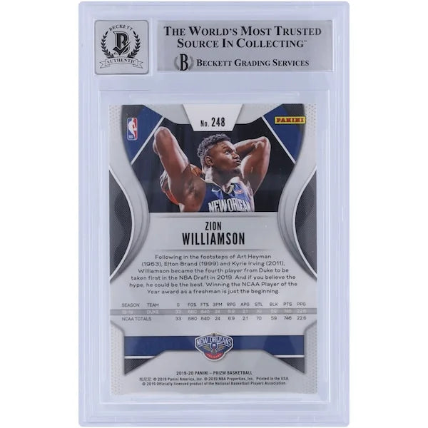 Zion Williamson Signed 2019-20 Panini Prizm Rookie Card #248 | Beckett Authenticated 9
