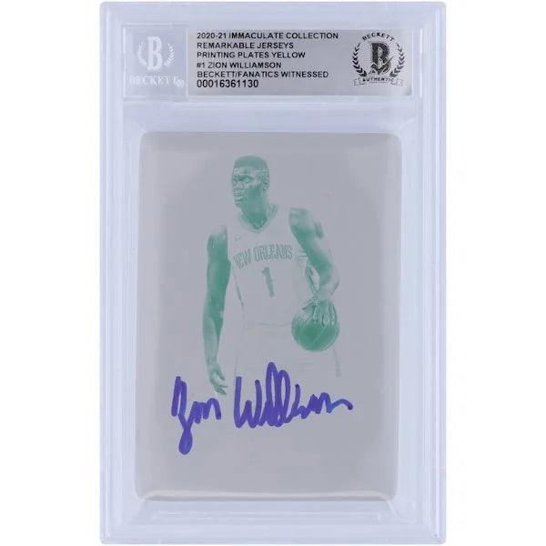 Zion Williamson Signed 2020-21 Panini Immaculate Remarkable Jerseys Yellow Printing Plate #1