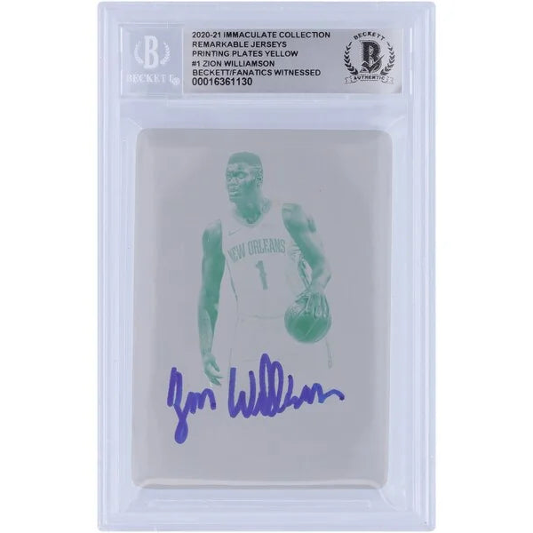 Zion Williamson Signed 2020-21 Panini Immaculate Remarkable Jerseys Yellow Printing Plate #1
