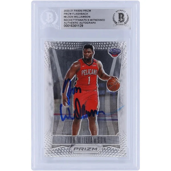 Zion Williamson Signed 2020-21 Panini Prizm Flashback #8 Card | Beckett Authenticated