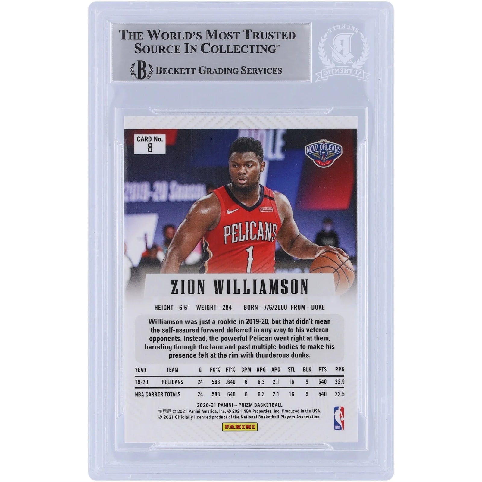 Zion Williamson Signed 2020-21 Panini Prizm Flashback #8 Card | Beckett Authenticated