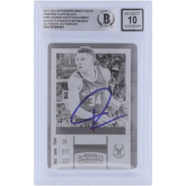 Giannis Antetokounmpo Signed 2017-18 Panini Contenders Optic Printing Plate | 1/1 Beckett