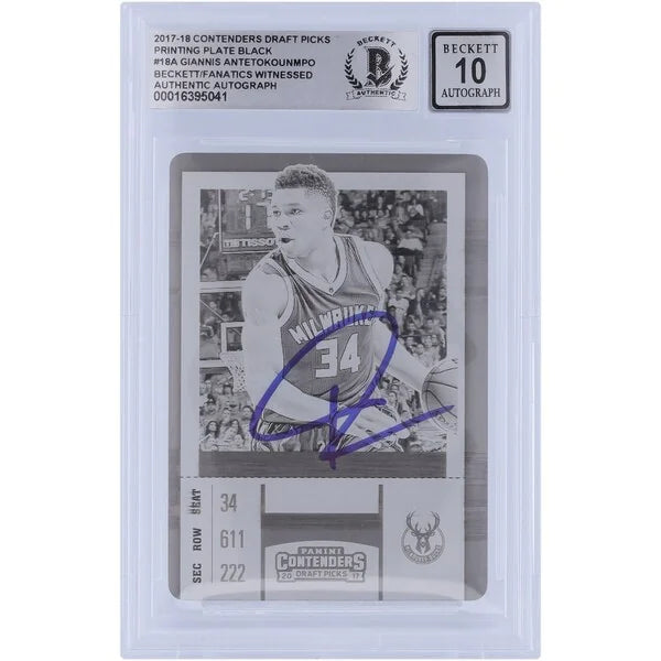 Giannis Antetokounmpo Signed 2017-18 Panini Contenders Optic Printing Plate | 1/1 Beckett