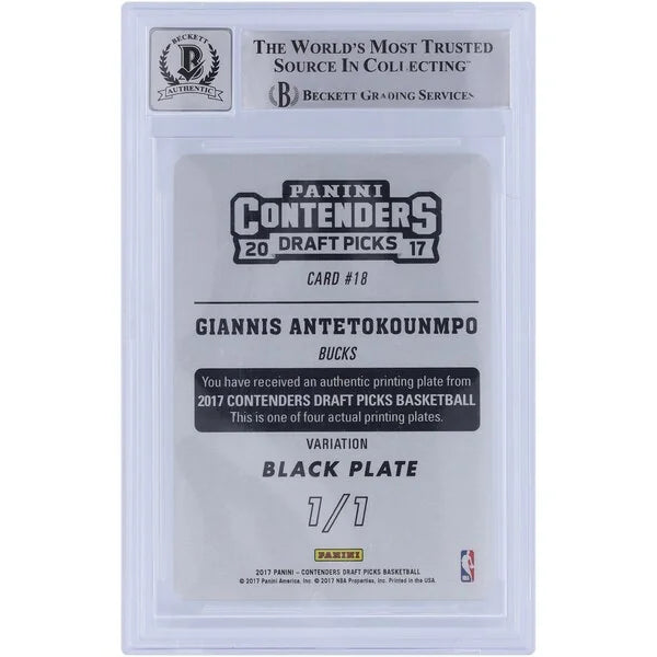 Giannis Antetokounmpo Signed 2017-18 Panini Contenders Optic Printing Plate | 1/1 Beckett
