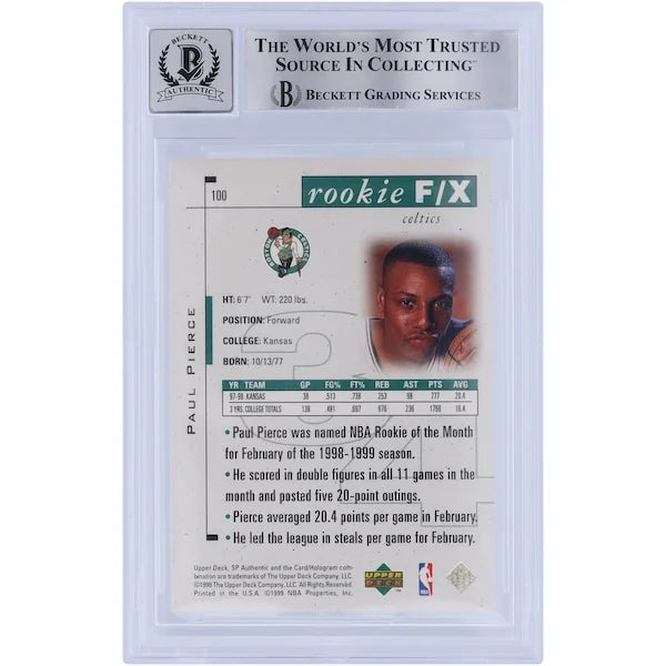 Paul Pierce Signed 1998-99 Upper Deck SP Authentic #100 Rookie Card | Beckett Grade 10
