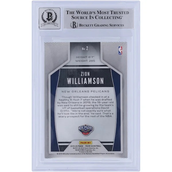 Zion Williamson Signed 2019-20 Panini Prizm Instant Impact #2 Rookie Card | Beckett 10