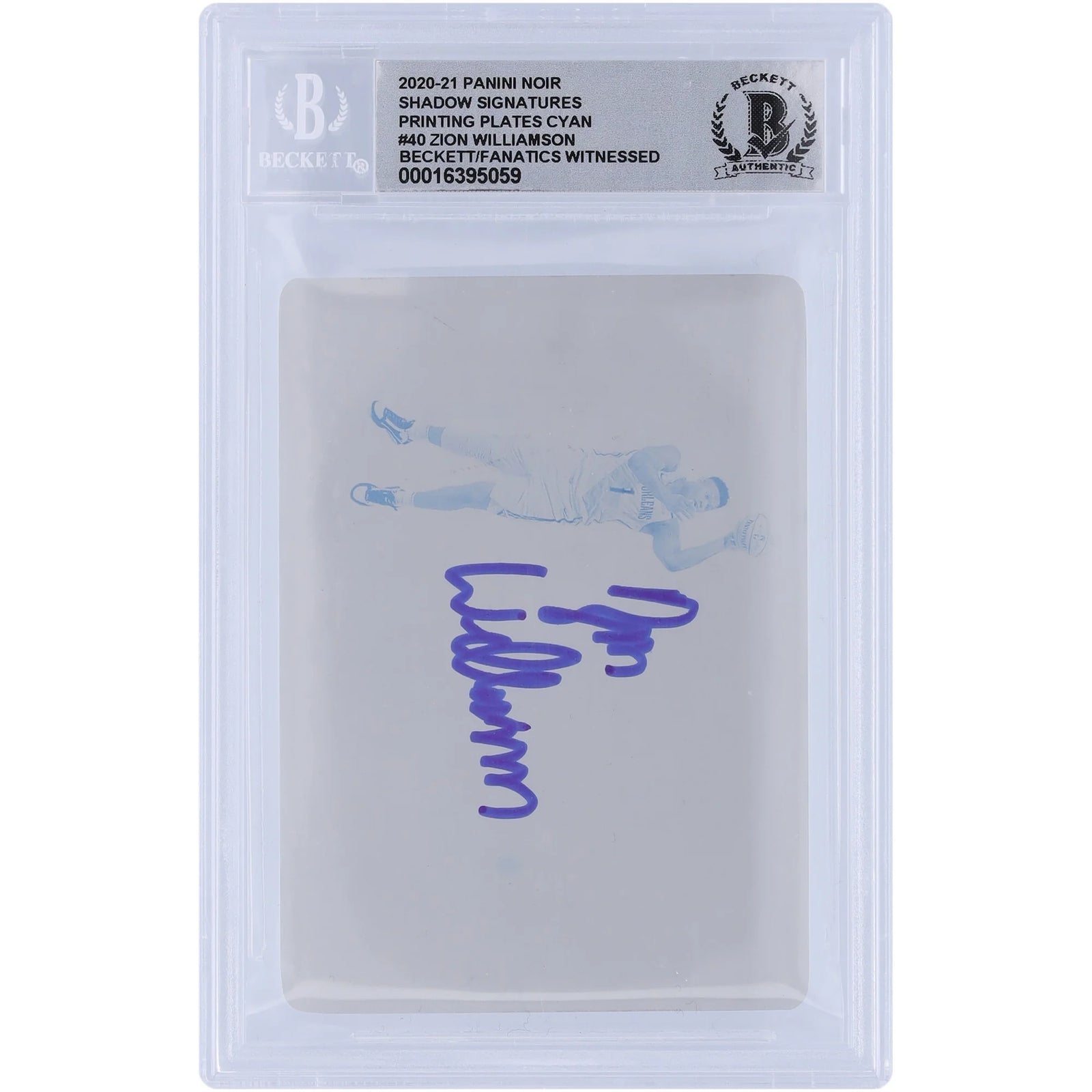 Zion Williamson Signed 2020-21 Panini Noir Printing Plate | Beckett 10