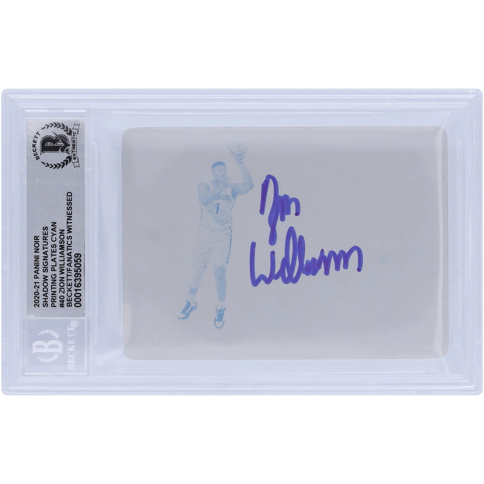 Zion Williamson Signed 2020-21 Panini Noir Printing Plate | Beckett 10