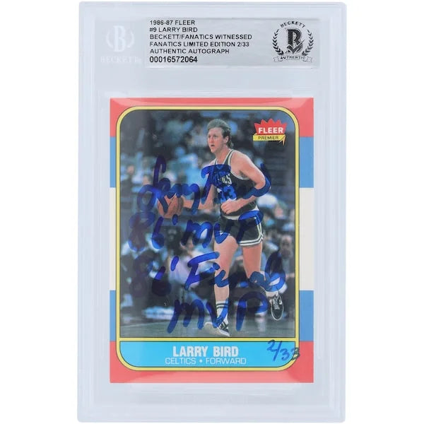 Larry Bird Signed 1986-87 Fleer #9 Card | #/33 Beckett Witnessed