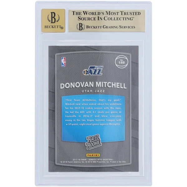 Donovan Mitchell Signed 2017-18 Panini Donruss Optic Rookie #188 Card | Graded 9.5
