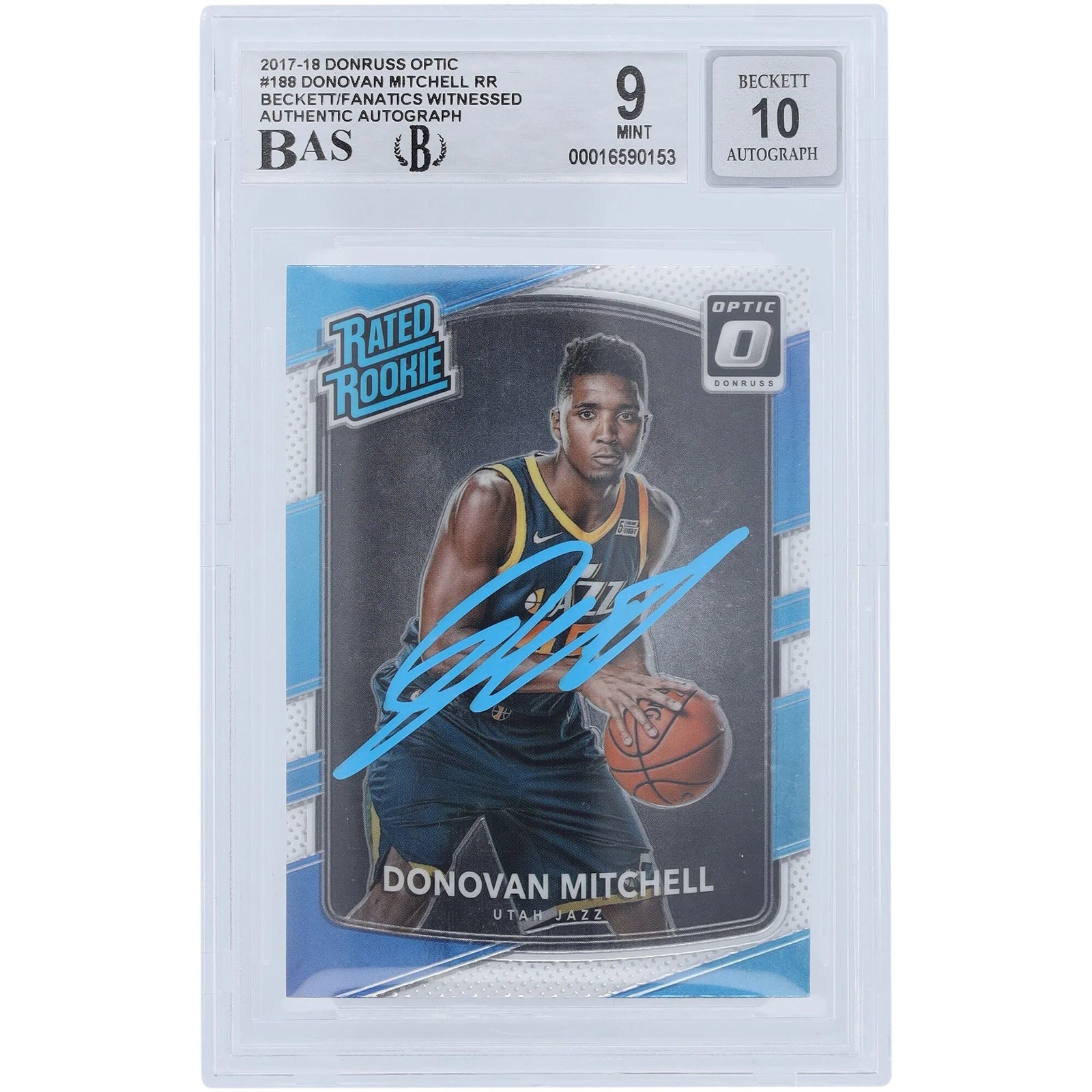 Donovan Mitchell Signed 2017-18 Panini Donruss Optic Rookie #188 Card | Powder Blue