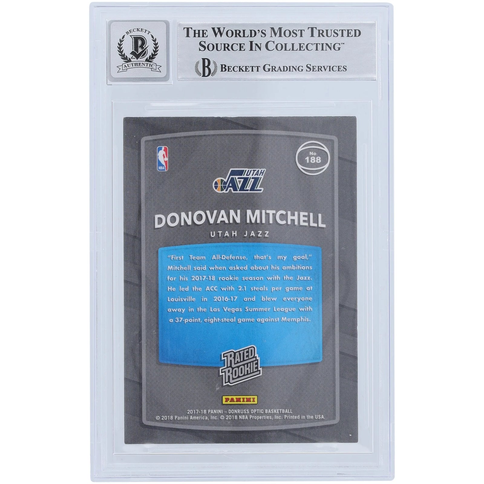 Donovan Mitchell Signed 2017-18 Panini Donruss Optic Rookie #188 Card | Powder Blue