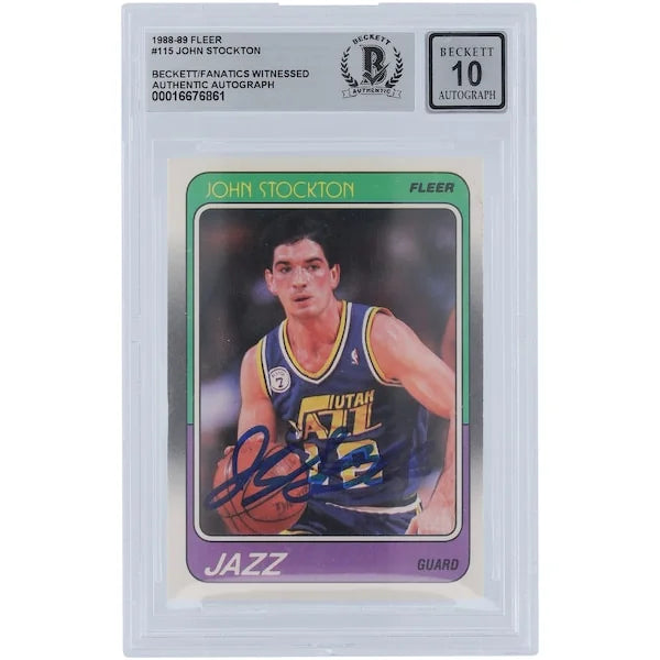 John Stockton Signed 1988-89 Fleer #115 Rookie Card | Beckett Graded 10