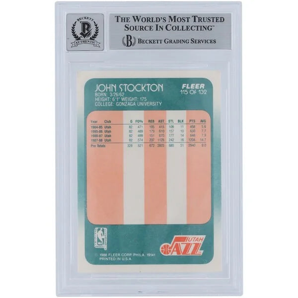 John Stockton Signed 1988-89 Fleer #115 Rookie Card | Beckett Graded 10